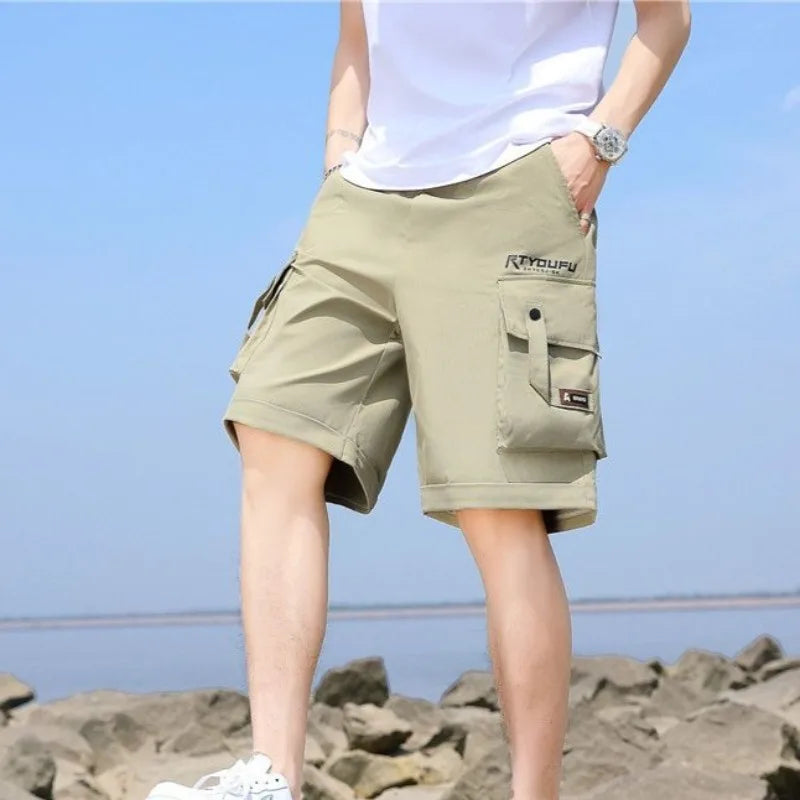 Mens Cargo Shorts Multi Pocket Solid White Short Pants for Men Loose 2025 Fashion Clothing Luxury Jorts Streetwear Harajuku Wide
