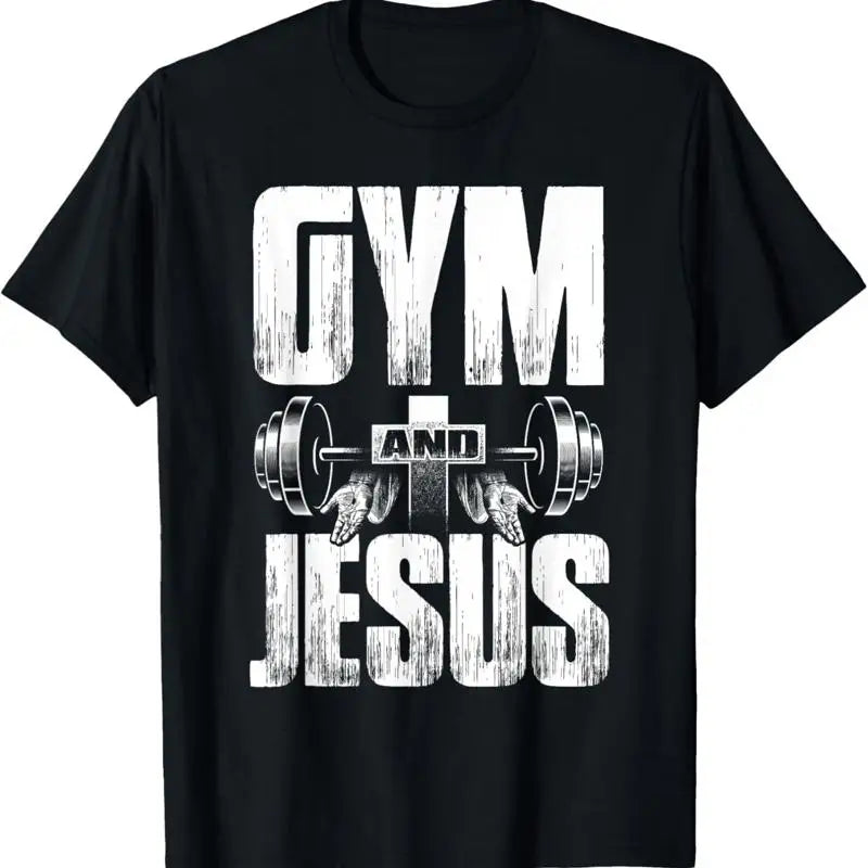 Religious Workout Gym Jesus Barbell Lifting Weights Cross T Shirt