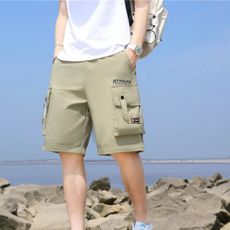Mens Cargo Shorts Multi Pocket Solid White Short Pants for Men Loose 2025 Fashion Clothing Luxury Jorts Streetwear Harajuku Wide