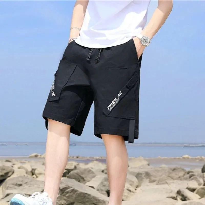 Mens Cargo Shorts Multi Pocket Solid White Short Pants for Men Loose 2025 Fashion Clothing Luxury Jorts Streetwear Harajuku Wide