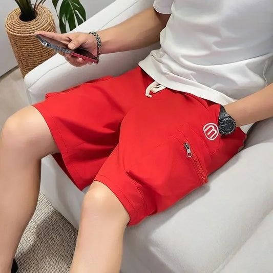 Wide with Zipper Draw String Pockets Loose Elastic Waist Mens Cargo Shorts Solid Short Pants for Men Baggy Popular Summer Strech