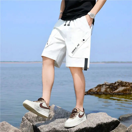 Mens Cargo Shorts Multi Pocket Solid White Short Pants for Men Loose 2025 Fashion Clothing Luxury Jorts Streetwear Harajuku Wide