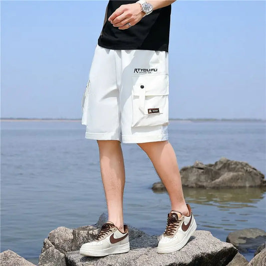 Mens Cargo Shorts Multi Pocket Solid White Short Pants for Men Loose 2025 Fashion Clothing Luxury Jorts Streetwear Harajuku Wide