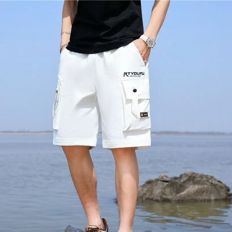 Mens Cargo Shorts Multi Pocket Solid White Short Pants for Men Loose 2025 Fashion Clothing Luxury Jorts Streetwear Harajuku Wide