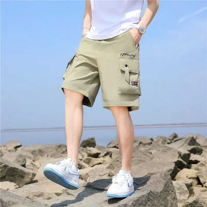 Mens Cargo Shorts Multi Pocket Solid White Short Pants for Men Loose 2025 Fashion Clothing Luxury Jorts Streetwear Harajuku Wide