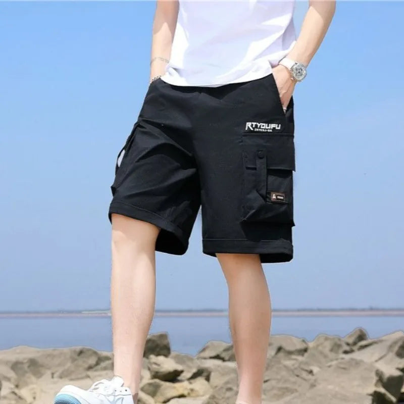 Mens Cargo Shorts Multi Pocket Solid White Short Pants for Men Loose 2025 Fashion Clothing Luxury Jorts Streetwear Harajuku Wide