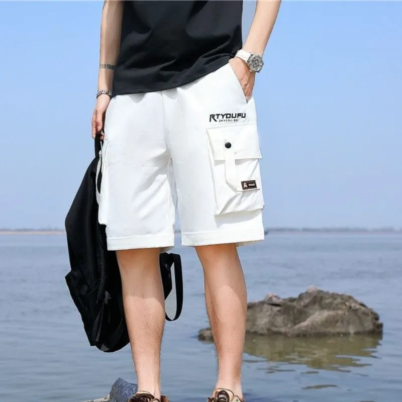 Mens Cargo Shorts Multi Pocket Solid White Short Pants for Men Loose 2025 Fashion Clothing Luxury Jorts Streetwear Harajuku Wide